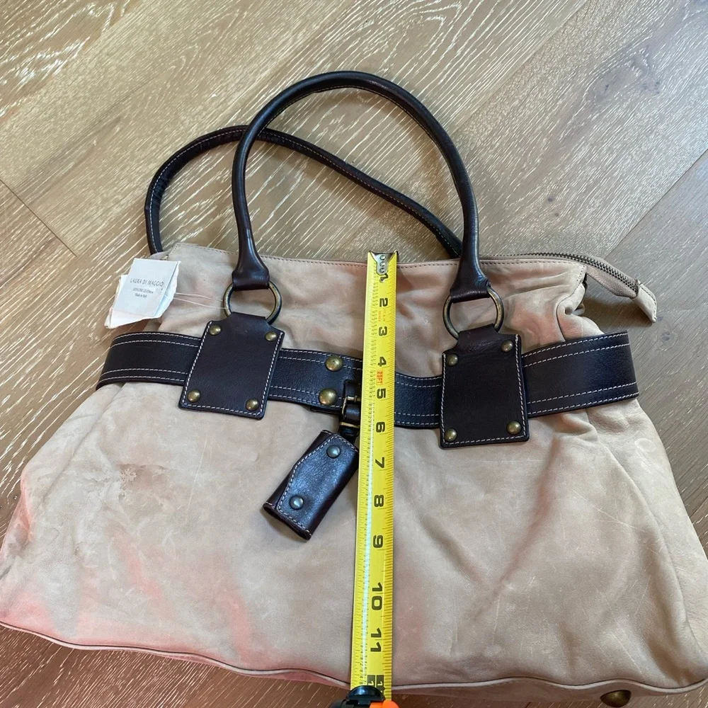 Laura Di Maggio Tan and Brown Shoulder Bag with Double Handles